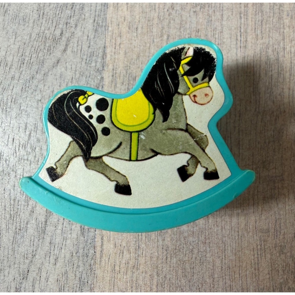 Vintage 1972 Fisher Price Little People Rocking Horse Accessory Teal Blue Pony